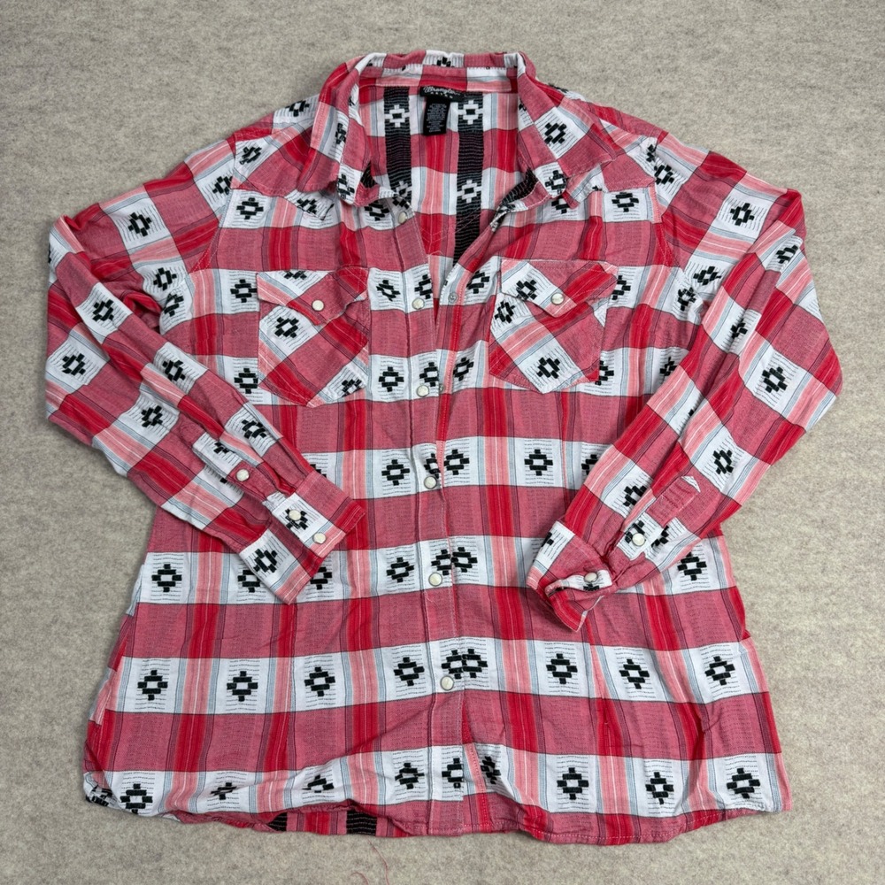 Wrangler Retro Womens XL Red Plaid Southwestern Snap Western Shirt 112315059